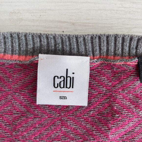 CAbi Meg Pink Gray Diamond Print Knit Women's Button Up Cardigan Sweater Size S - Picture 10 of 10